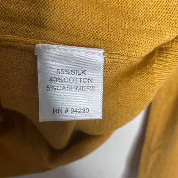 Paul Fredrick Sweater Mens Large Silk Cotton Cashmere 1/4 Zip Pullover Mustard - Picture 3 of 8